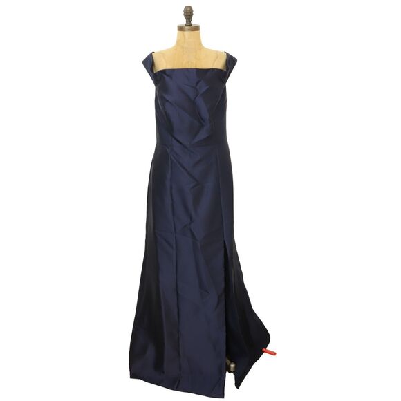 Alfred Sung Criss Cross Off Shoulder Sateen Gown 16 Midnight Blue NWT B74 - Picture 2 of 6